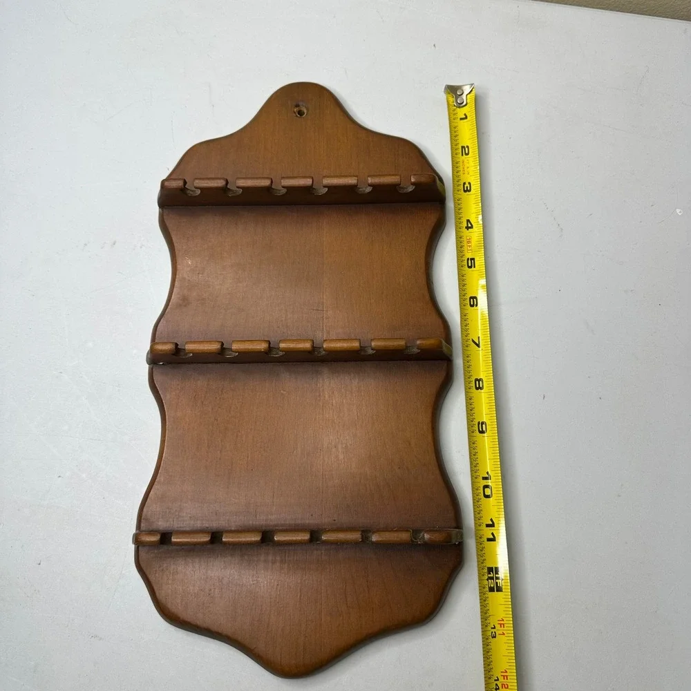 Vintage Wooden Wall Mounted Spoon Rack 18 Slot Souvenir Display Holder Brown